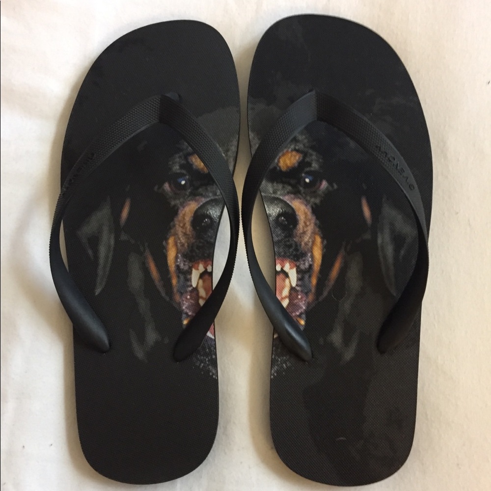 Givenchy Black Rottweiler Flip Flops
